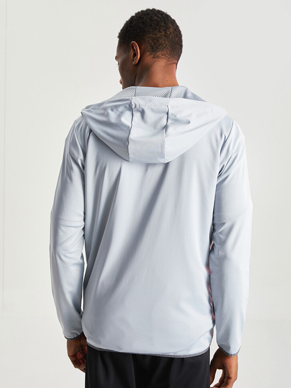 Gri Uzun Kollu Erkek Spor Hoodie-4