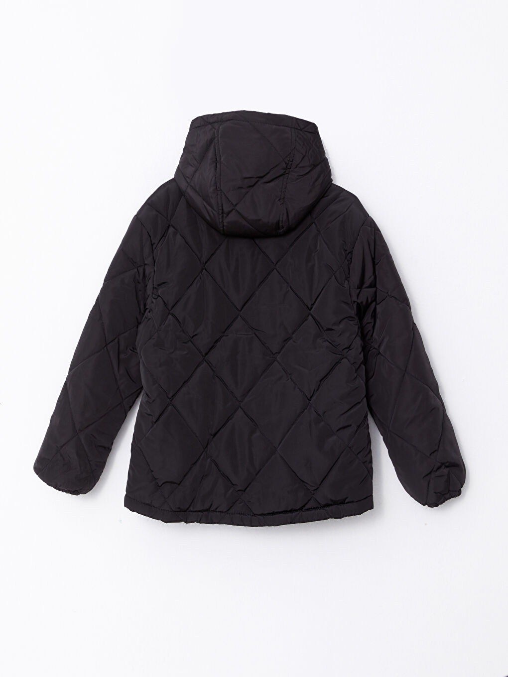 Siyah Kapüşonlu Kapitone Desenli Uzun Kollu Kadın Şişme Mont-7