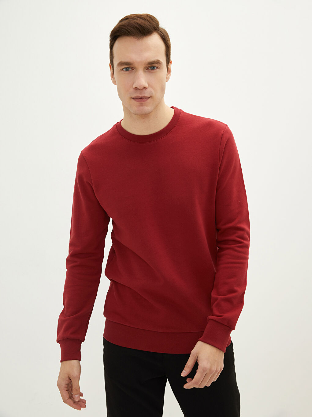 Bordo Bisiklet Yaka Uzun Kollu Erkek Sweatshirt-1