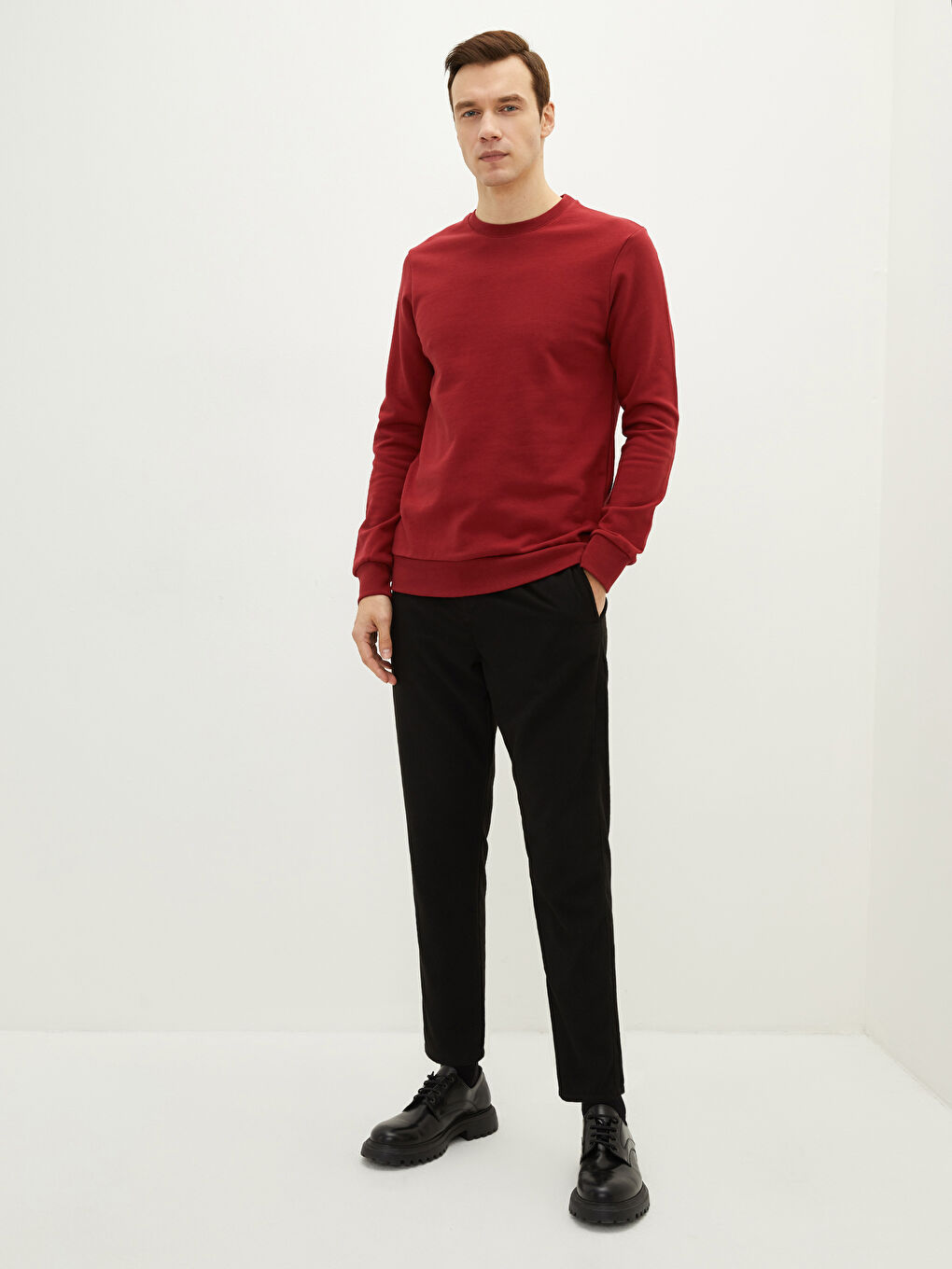 Bordo Bisiklet Yaka Uzun Kollu Erkek Sweatshirt-2