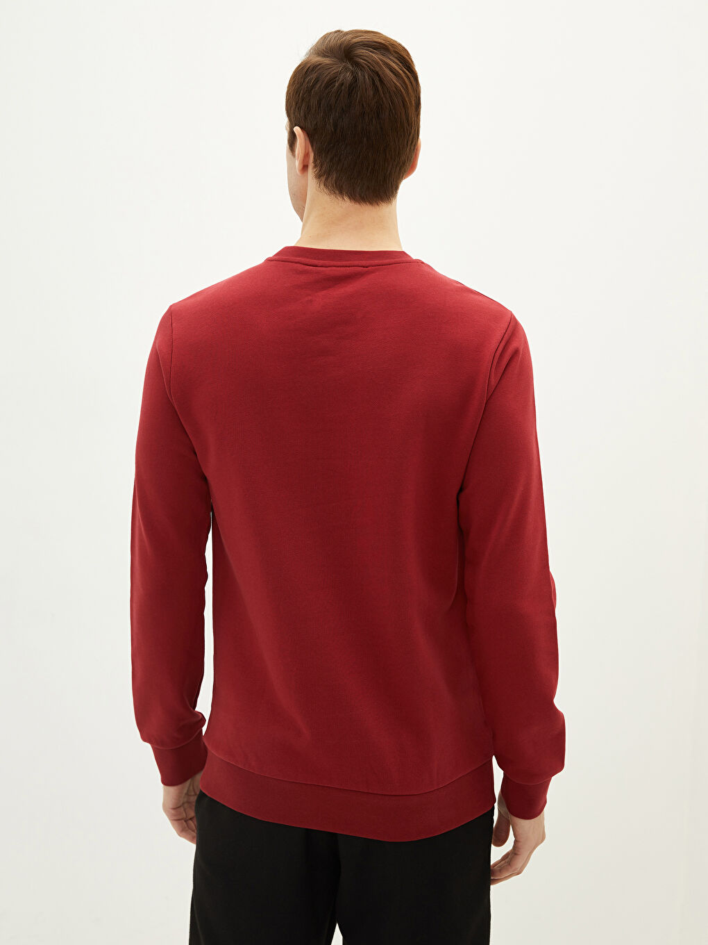 Bordo Bisiklet Yaka Uzun Kollu Erkek Sweatshirt-4