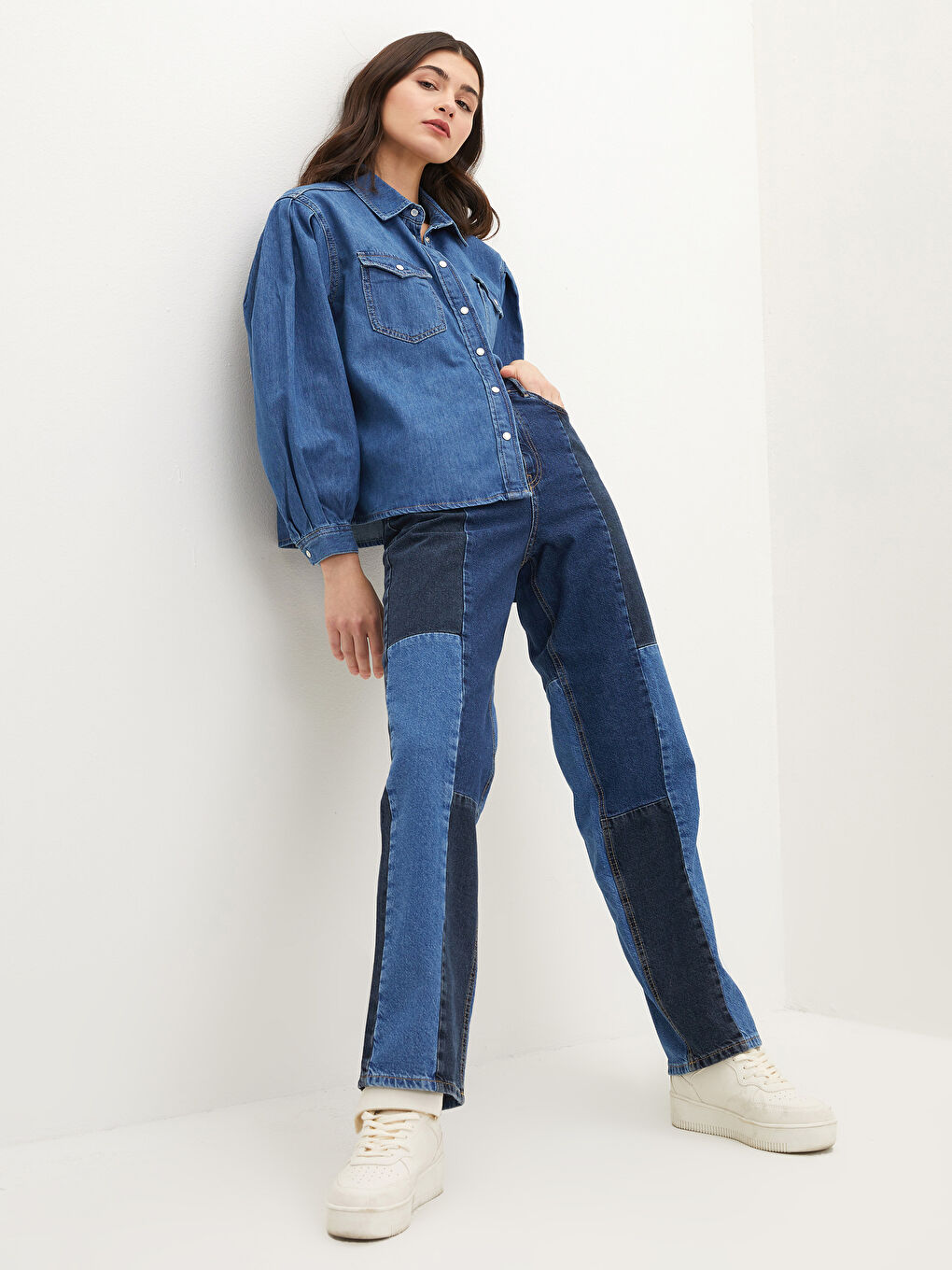 İndigo Yüksek Bel Straight Fit Cep Detaylı Kadın Rodeo Jean Pantolon