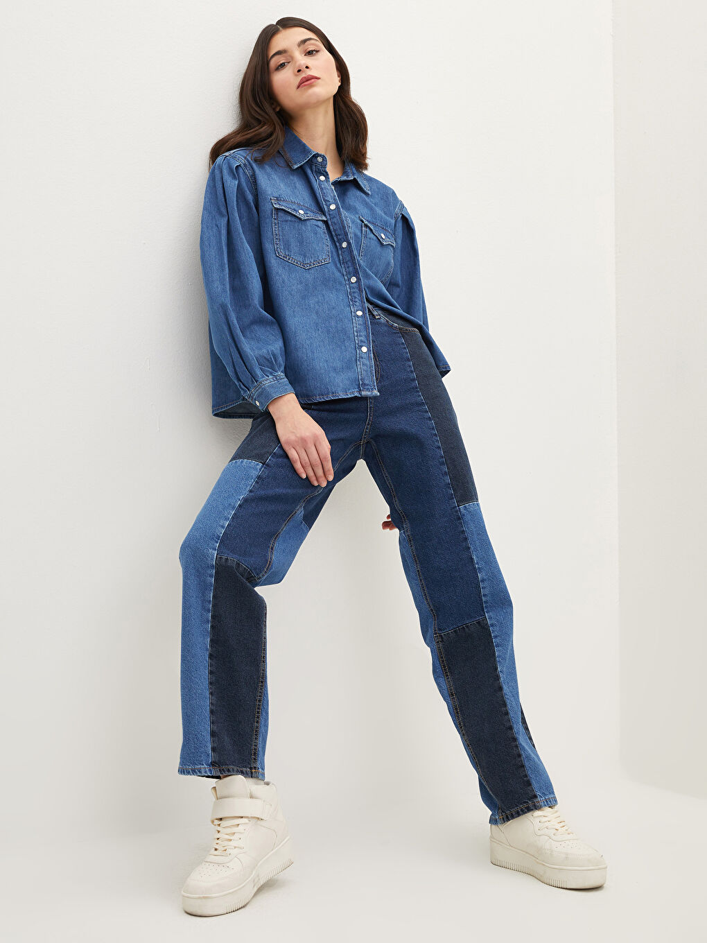 İndigo Yüksek Bel Straight Fit Cep Detaylı Kadın Rodeo Jean Pantolon-1