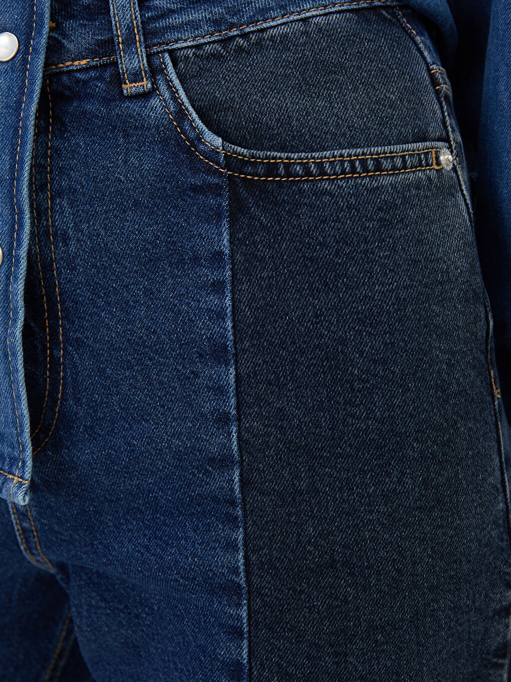 İndigo Yüksek Bel Straight Fit Cep Detaylı Kadın Rodeo Jean Pantolon-2