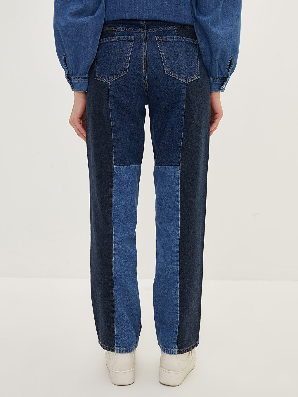 İndigo Yüksek Bel Straight Fit Cep Detaylı Kadın Rodeo Jean Pantolon-4