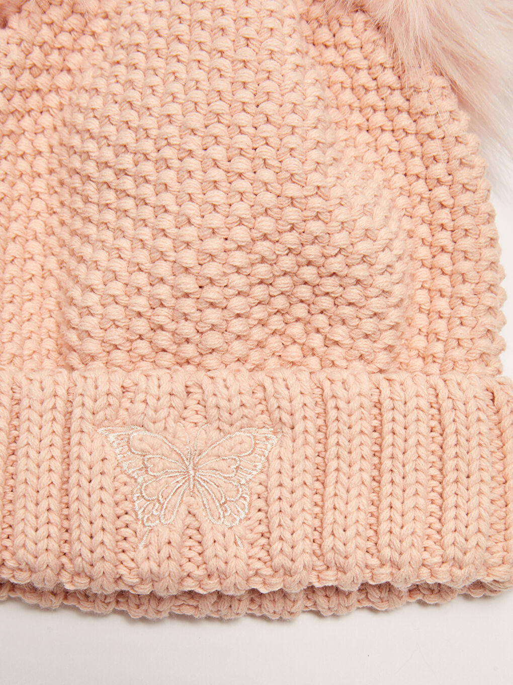 Көбелек кестеленген помпон қыздарға арналған тоқыма бини шапкасы-2