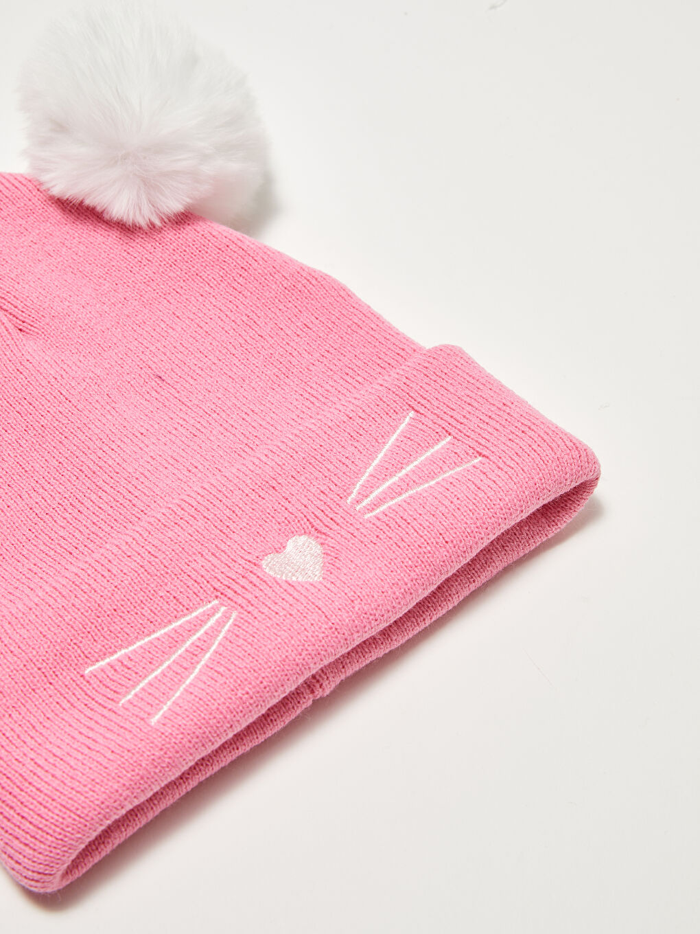 Pembe Ponponlu Kız Çocuk Triko Bere-1