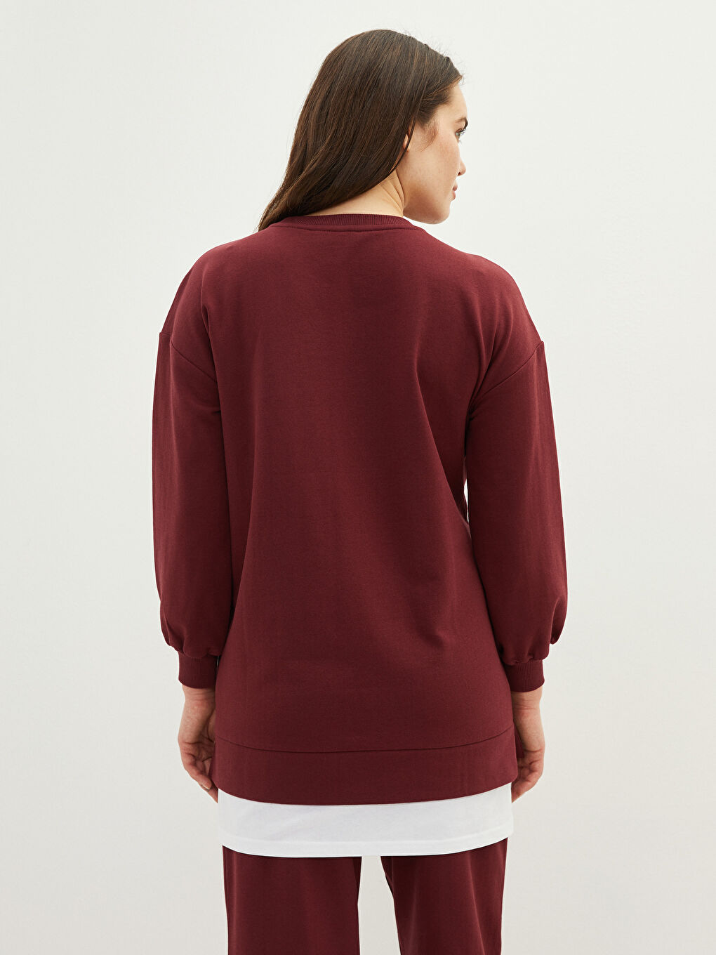 LCWAIKIKI Maternity Bordo Bisiklet Yaka Düz Hamile Sweatshirt Tunik - 4