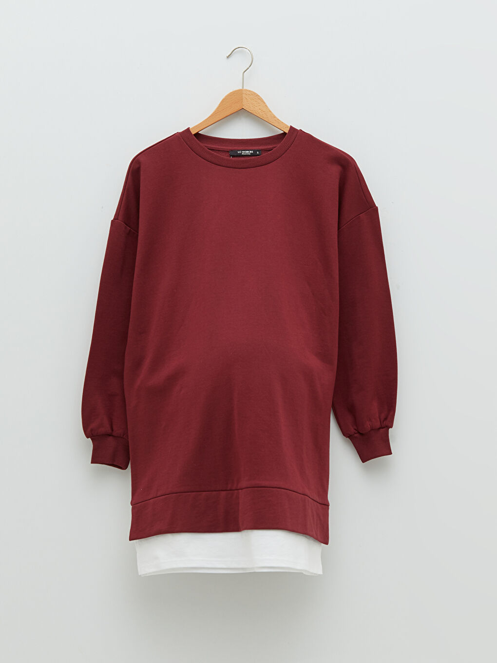 LCWAIKIKI Maternity Bordo Bisiklet Yaka Düz Hamile Sweatshirt Tunik - 5