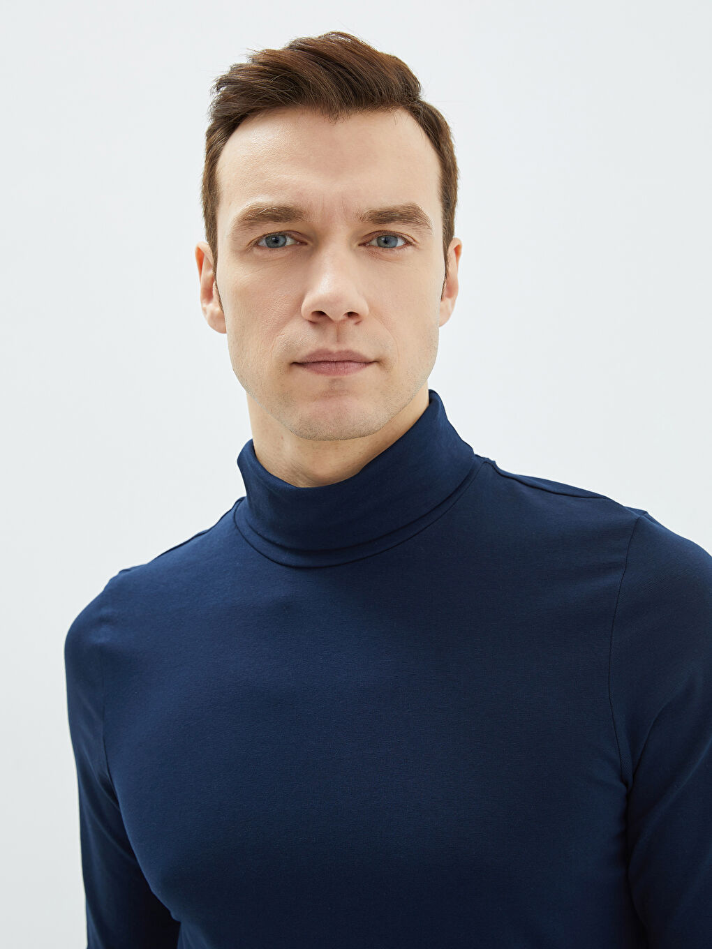 Lacivert Balıkçı Yaka Uzun Kollu Erkek Tişört