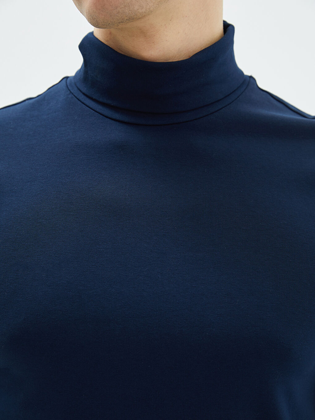 Lacivert Balıkçı Yaka Uzun Kollu Erkek Tişört-2