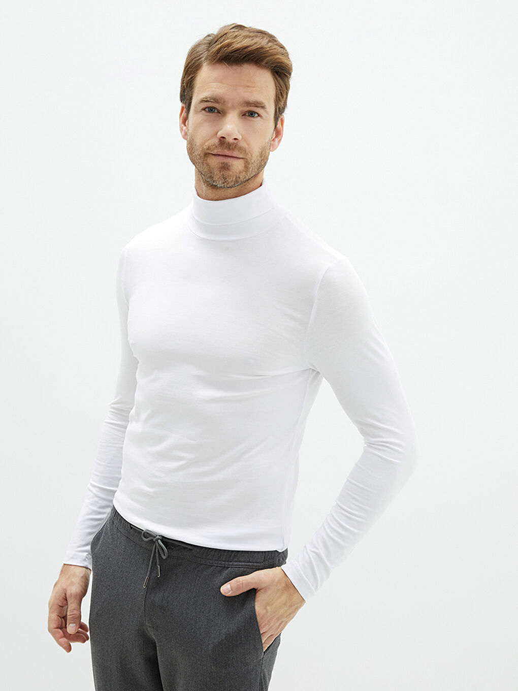 Tricou cu Mânecă Lungă și Guler Înalt pentru Bărbați-2