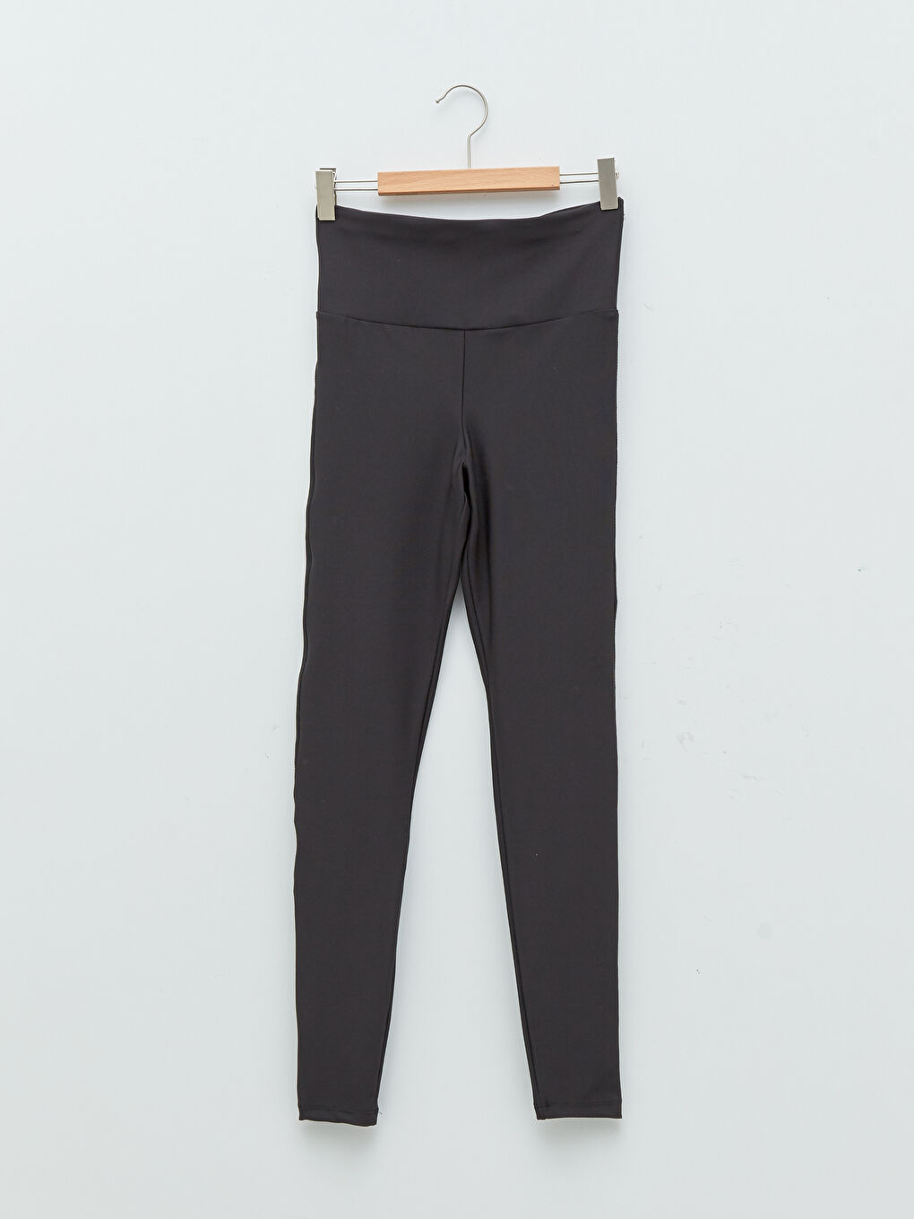 Siyah Kadın Beli Lastikli Düz Tayt-7