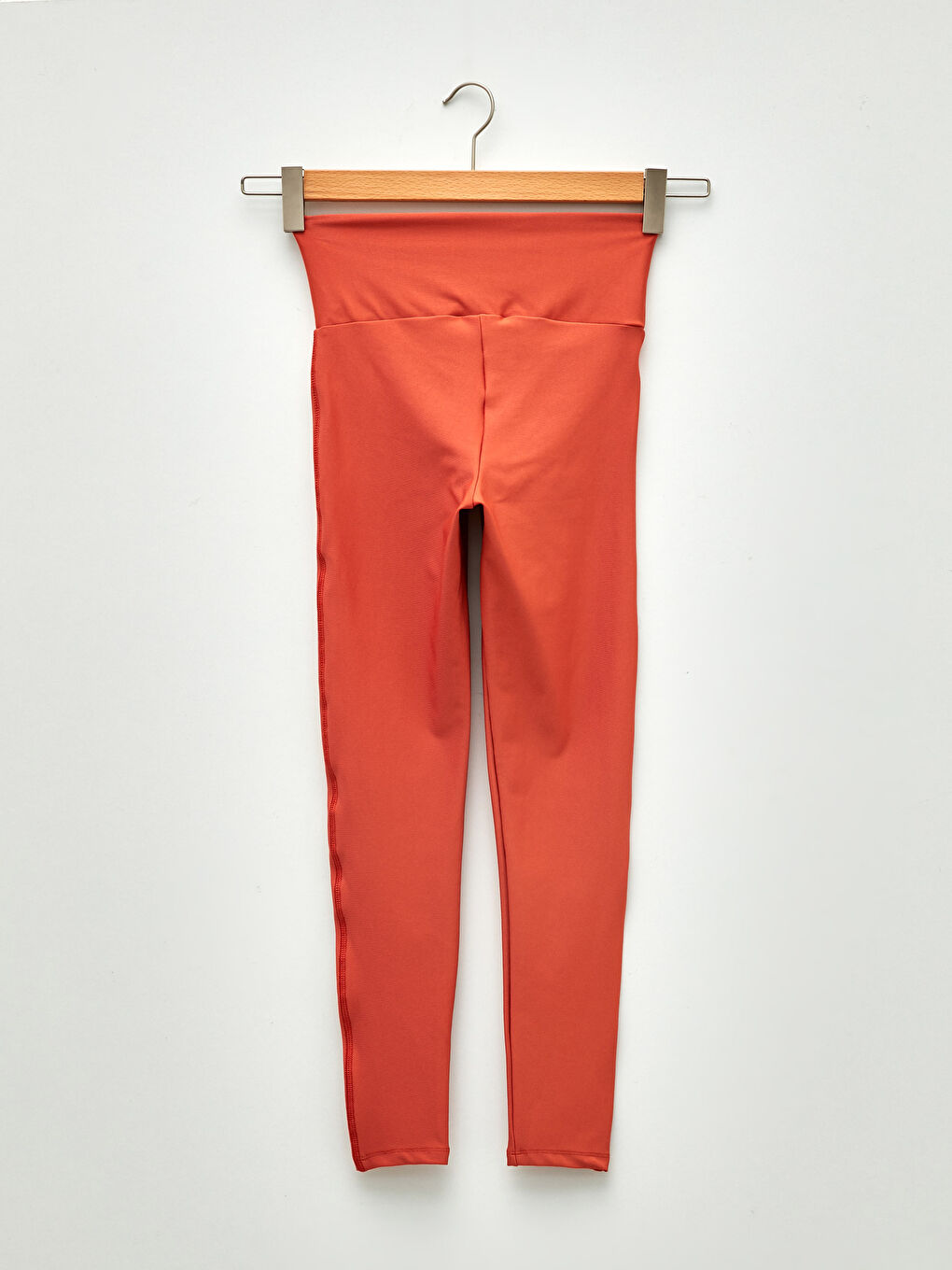 Kahverengi Kadın Beli Lastikli Düz Tayt-8