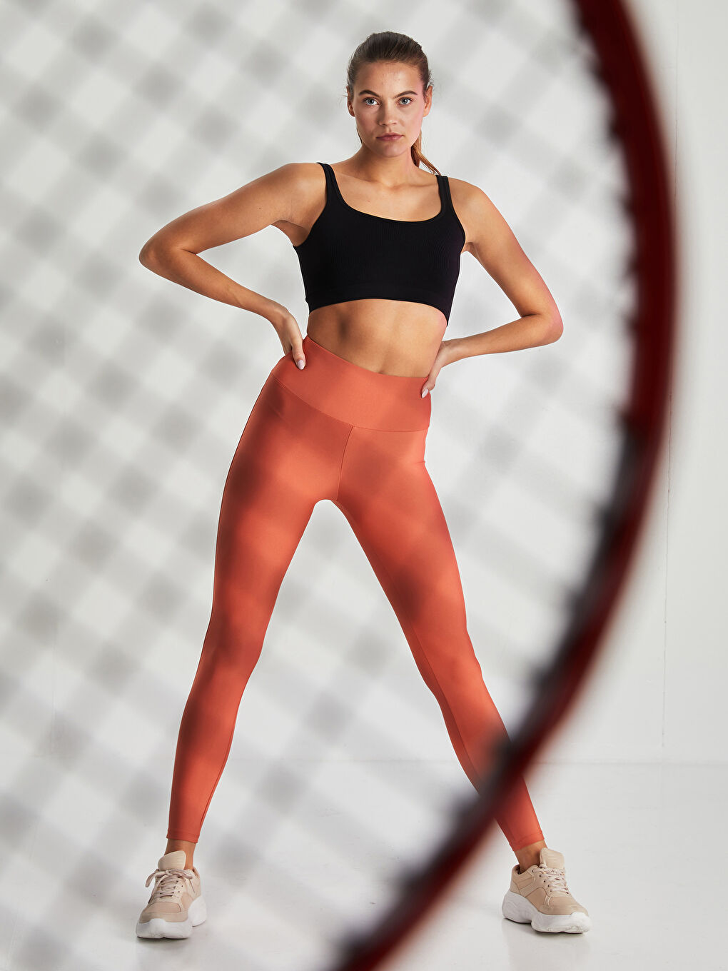 Kahverengi Kadın Beli Lastikli Düz Tayt