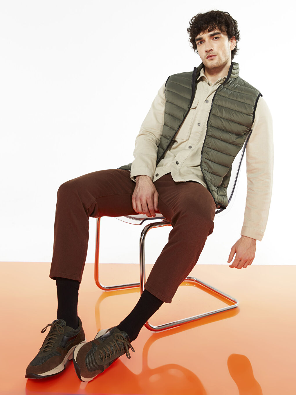 Kahverengi Renk Bloklu Bağcıklı Erkek Spor Ayakkabı