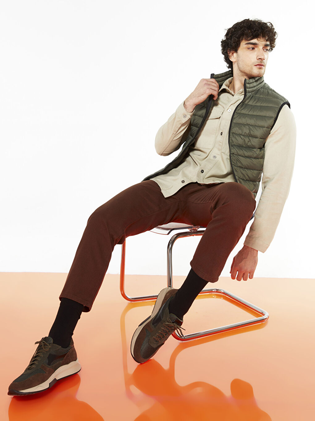 Kahverengi Renk Bloklu Bağcıklı Erkek Spor Ayakkabı-1