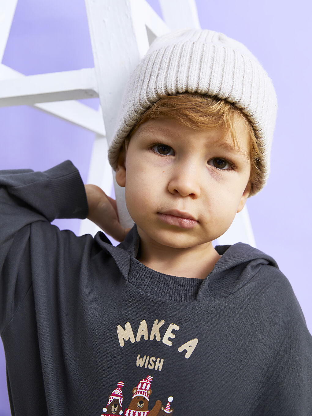 سويتشيرت بكابوش وكم طويل وبنطلون أولاد رضع - طقم 2 قطع-3