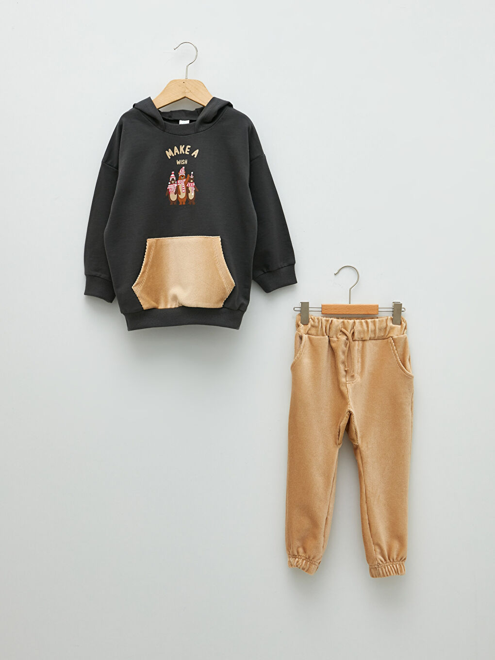 سويتشيرت بكابوش وكم طويل وبنطلون أولاد رضع - طقم 2 قطع-4