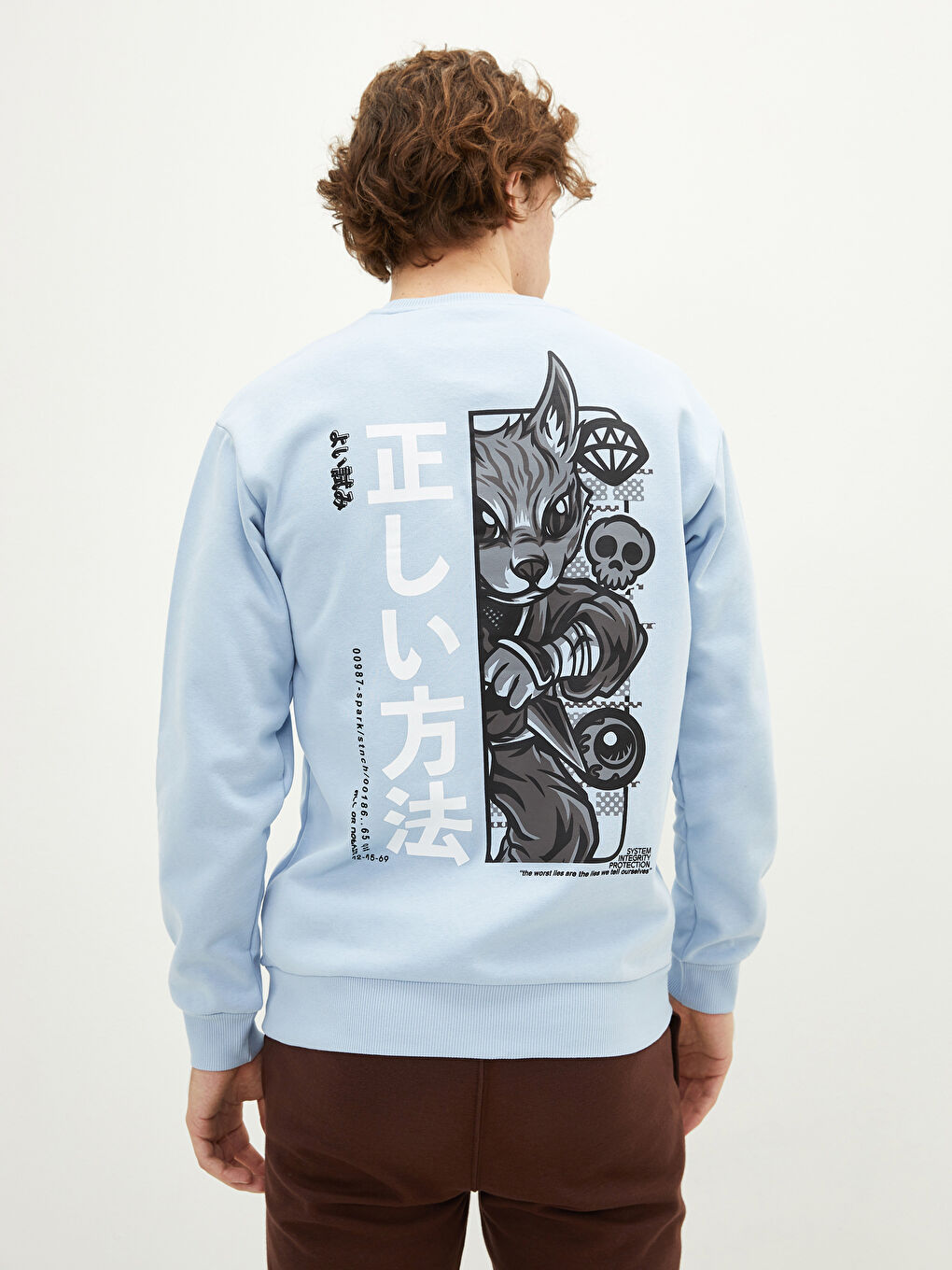 Mavi Bisiklet Yaka Baskılı Erkek Kalın Sweatshirt-4