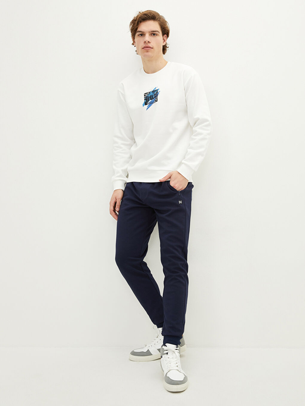 Bisiklet Yaka Baskılı Erkek Kalın Sweatshirt-2