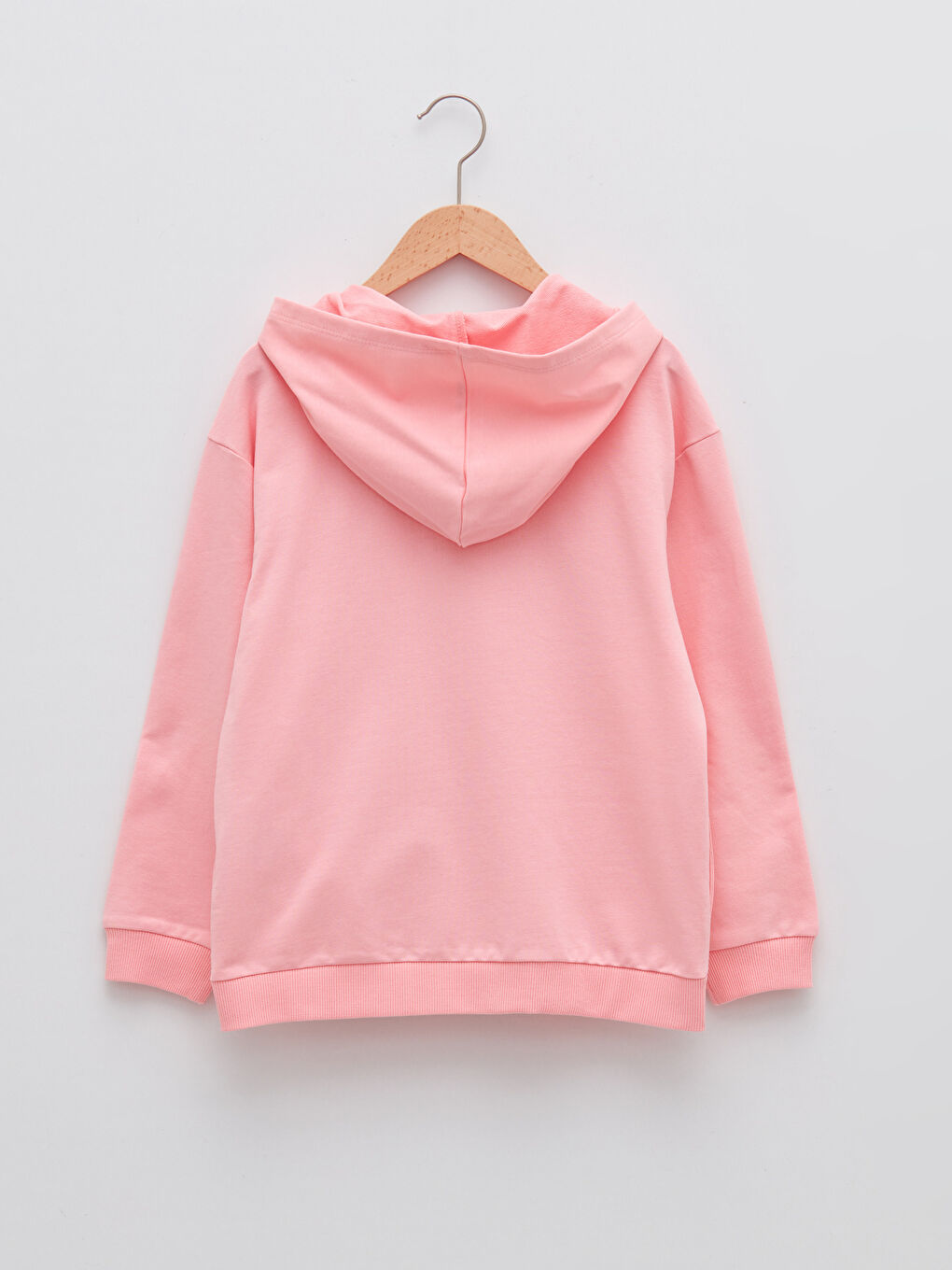 Pembe Kapüşonlu Baskılı Uzun Kollu Kız Çocuk Fermuarlı Sweatshirt-1