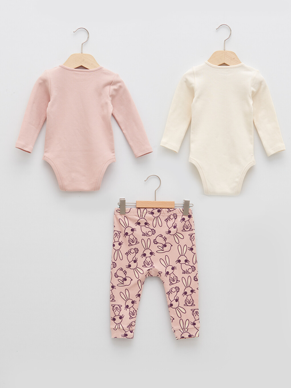Crew Neck Long Sleeved Printed Cotton Baby Girl Snap fastener Body and Trousers 3-Piece Set-1
