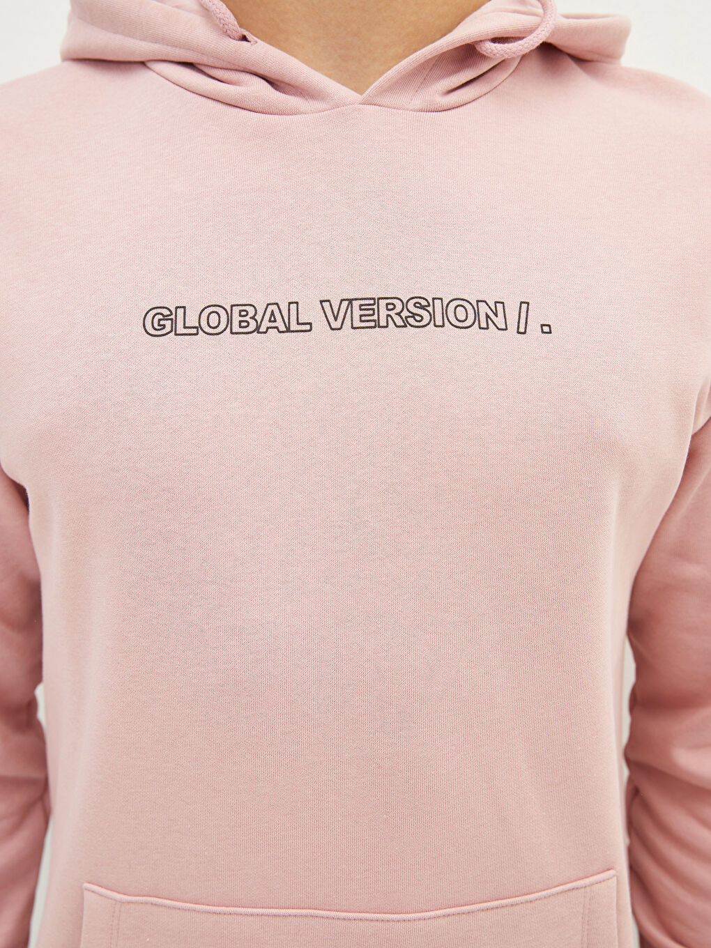 Pembe Uzun Kollu Baskılı Erkek Kalın Hoodie-3