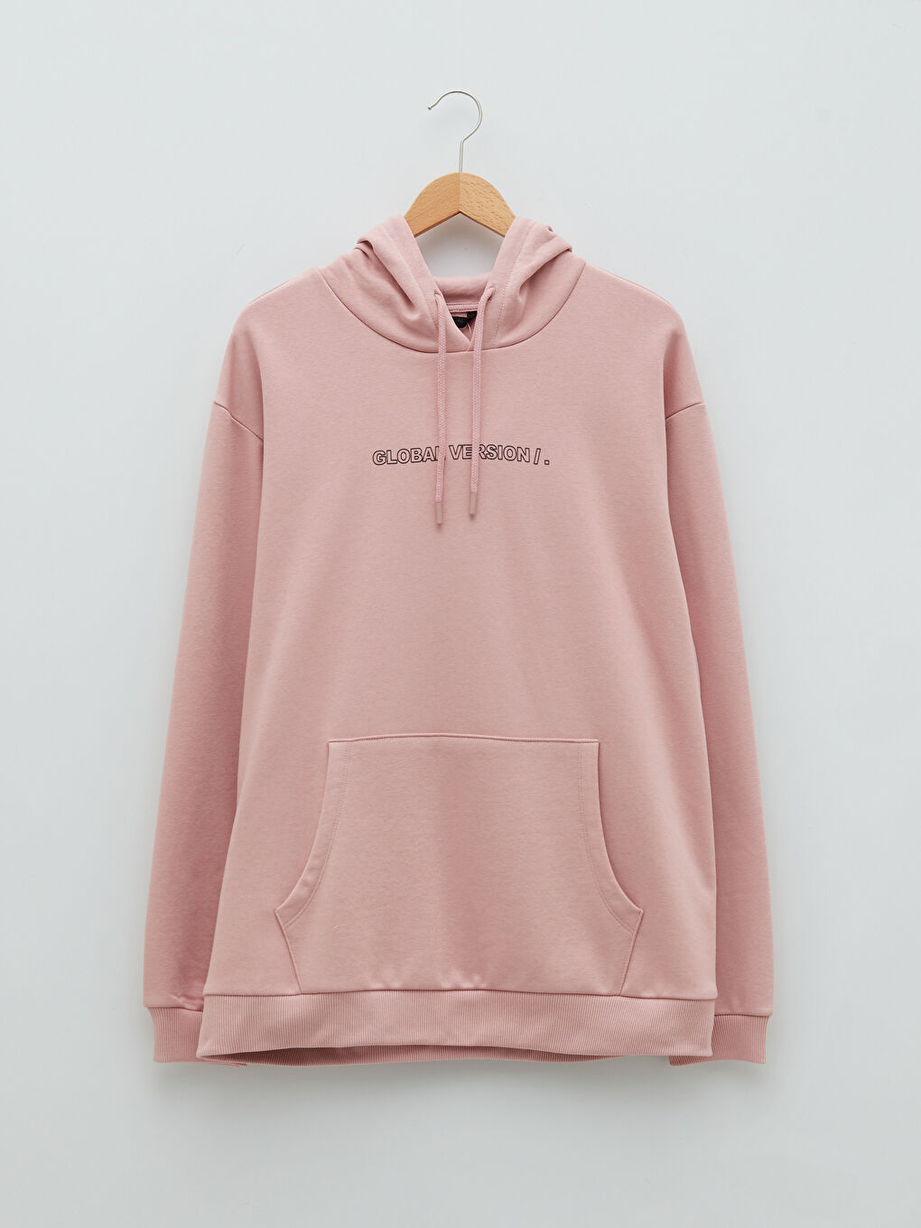 Pembe Uzun Kollu Baskılı Erkek Kalın Hoodie-5