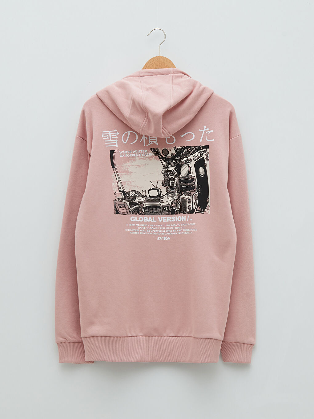 Pembe Uzun Kollu Baskılı Erkek Kalın Hoodie-6