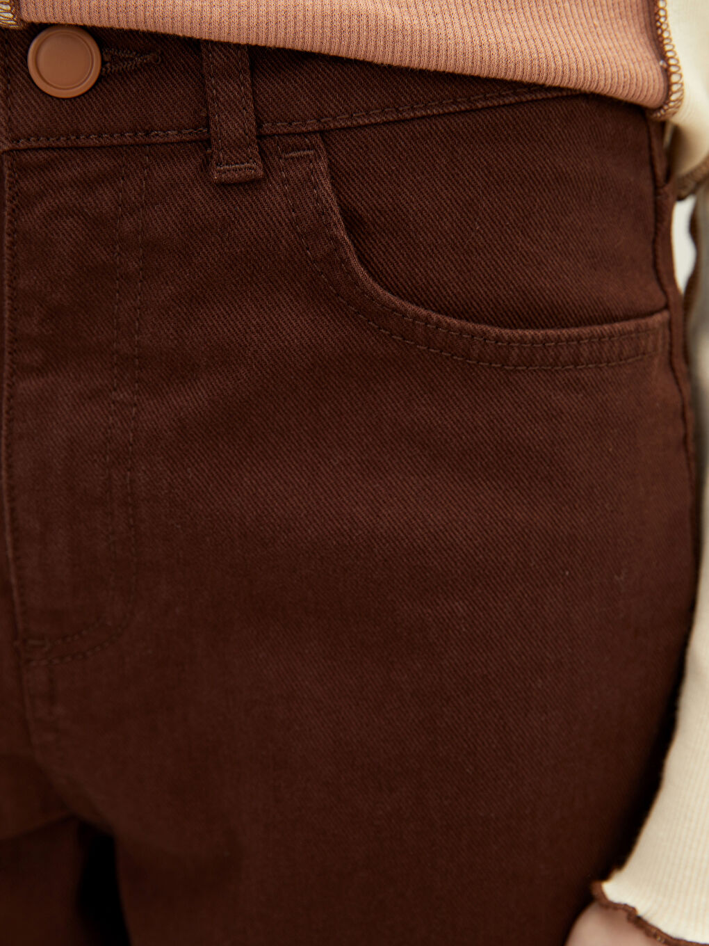 Kahverengi Yüksek Bel Mars Flare Kadın Jean Pantolon-2