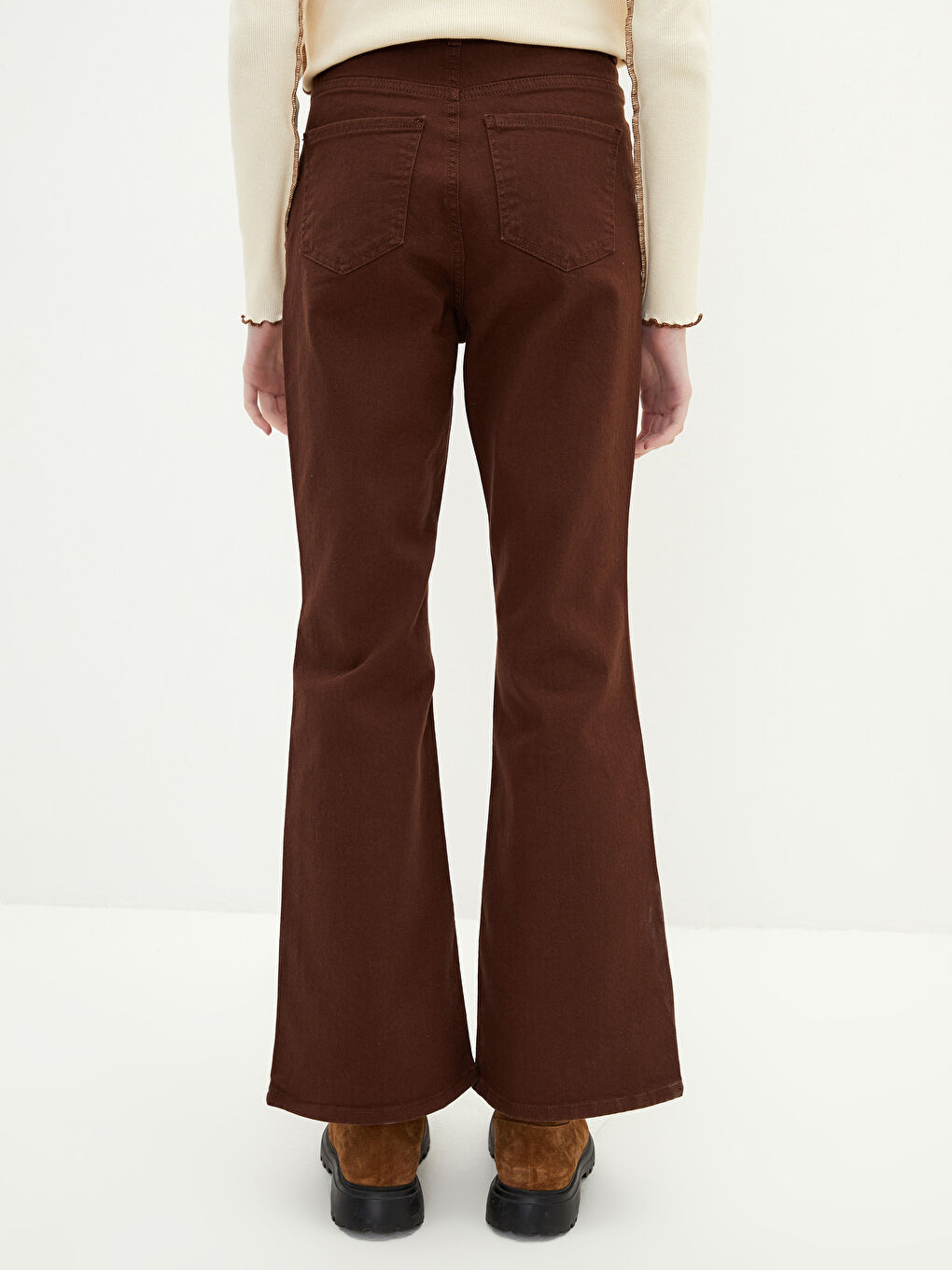 Kahverengi Yüksek Bel Mars Flare Kadın Jean Pantolon-4