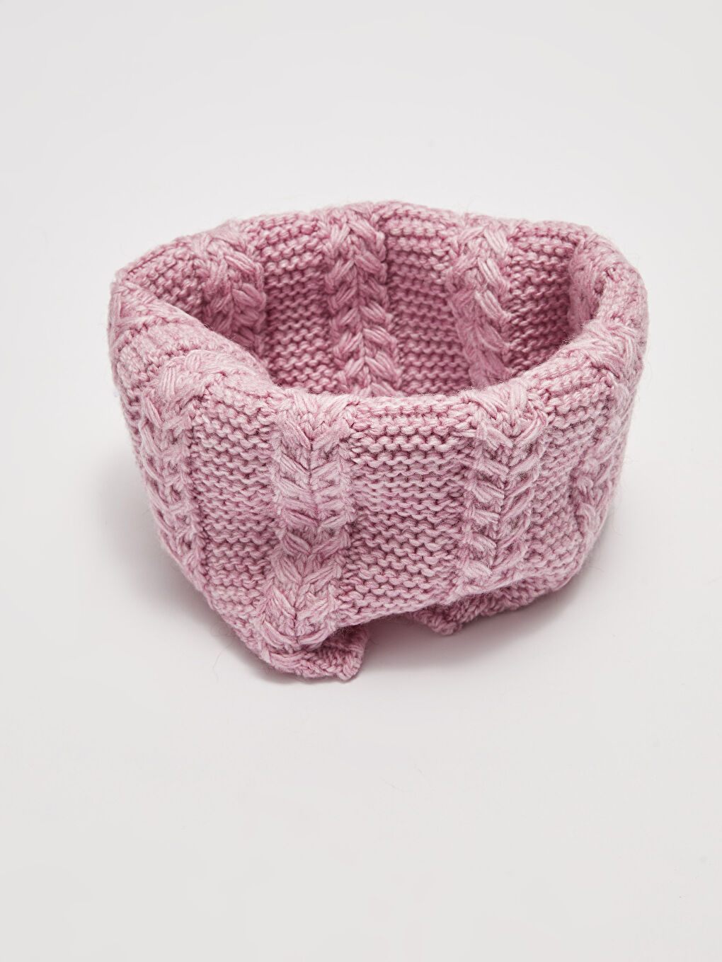 Pembe Kendinden Desenli Kız Çocuk Triko Bere ve Boyunluk 2'li-1