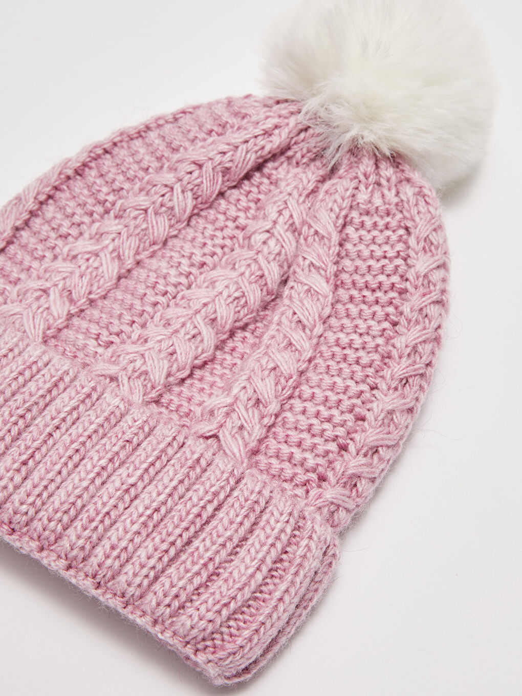 Pembe Kendinden Desenli Kız Çocuk Triko Bere ve Boyunluk 2'li-2