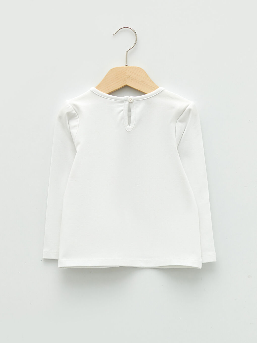 Ekru Bisiklet Yaka Uzun Kol Baskılı Pamuklu Kız Bebek Tişört-1