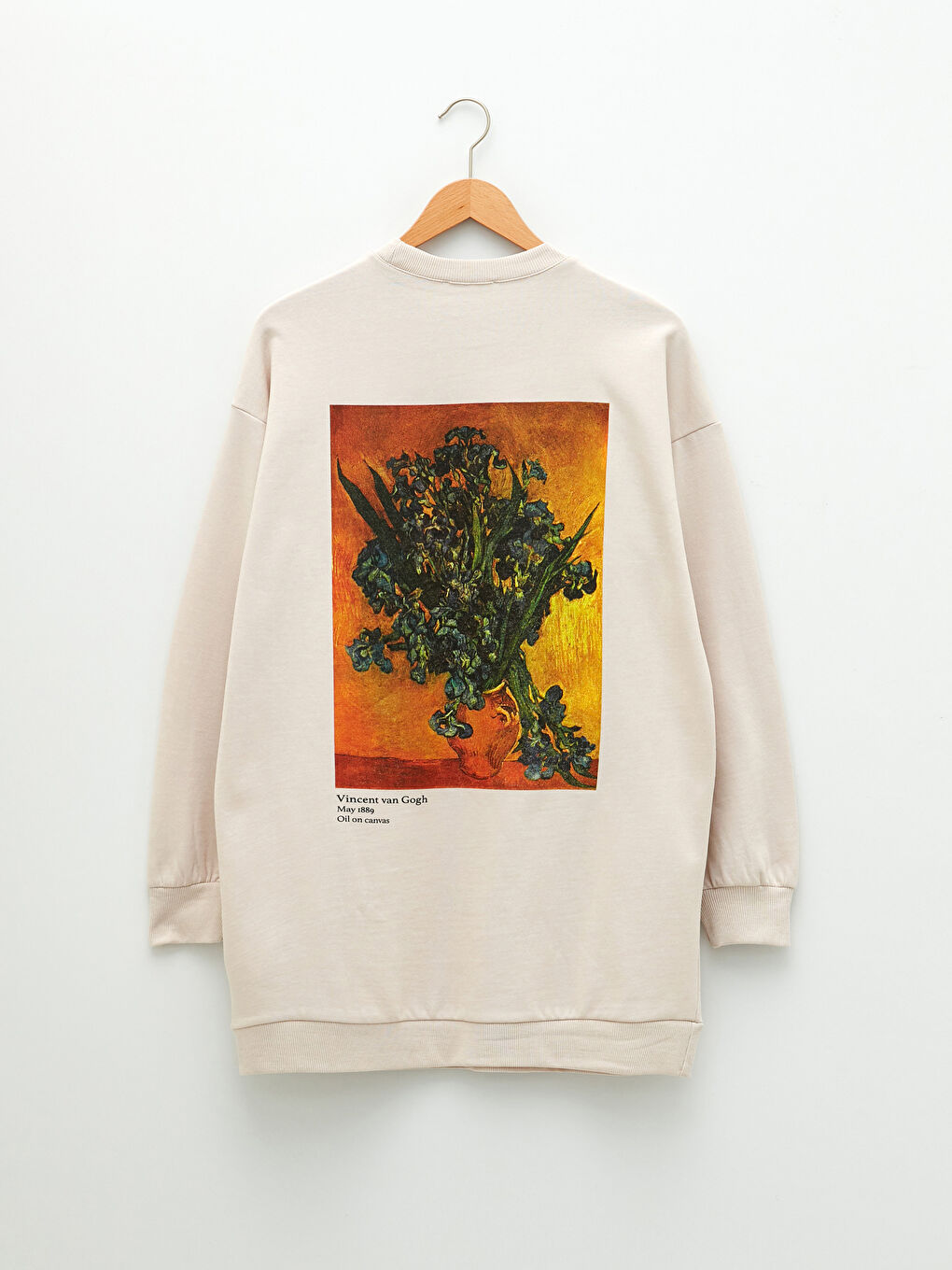 LCW Modest Koyu Bej Bisiklet Yaka Vincent van Gogh Baskılı Uzun Kollu Oversize Kadın Sweatshirt Tunik - 7