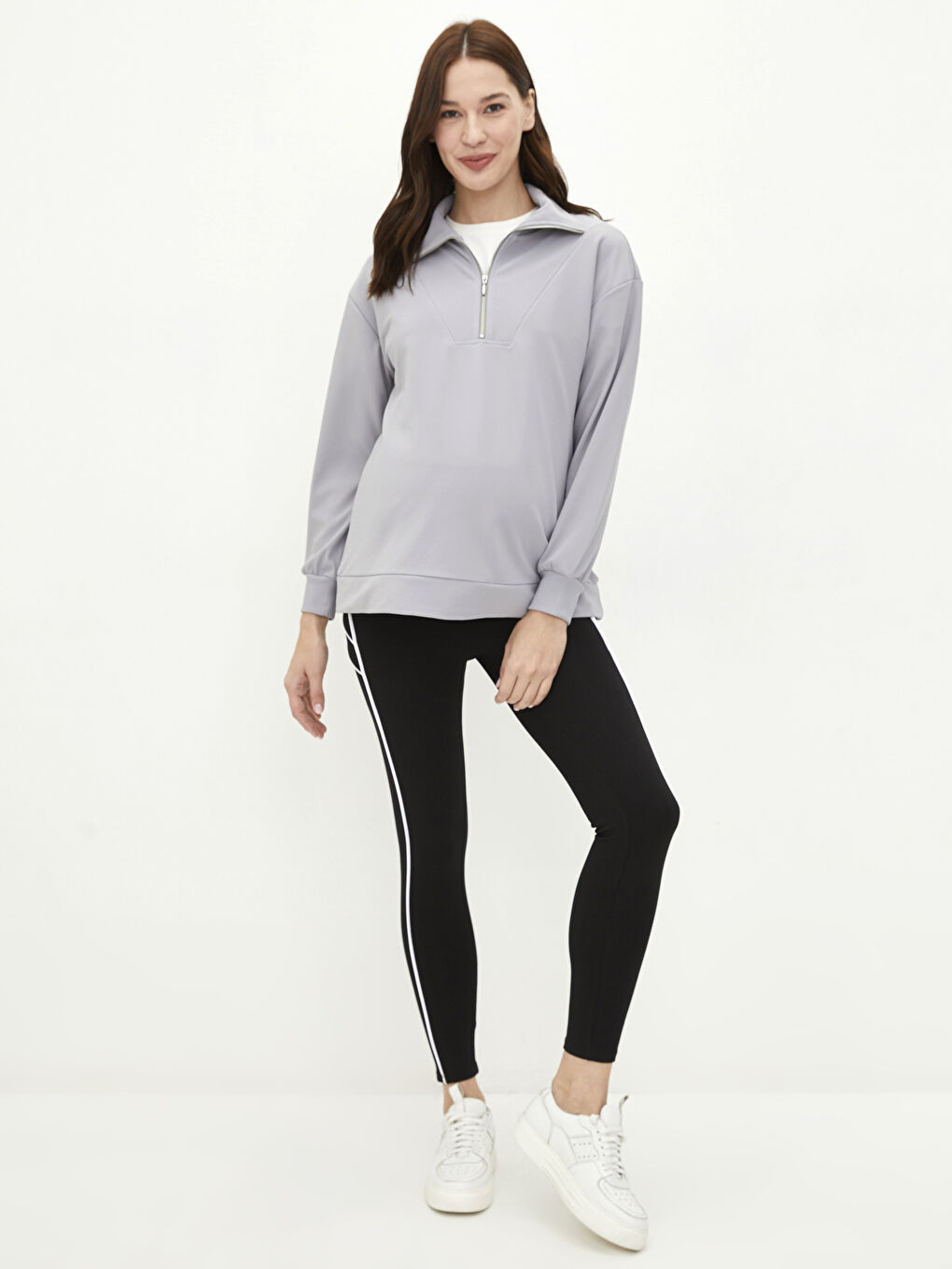 LCWAIKIKI Maternity Gri Dik Yaka Düz Uzun Kollu Hamile Sweatshirt - 2