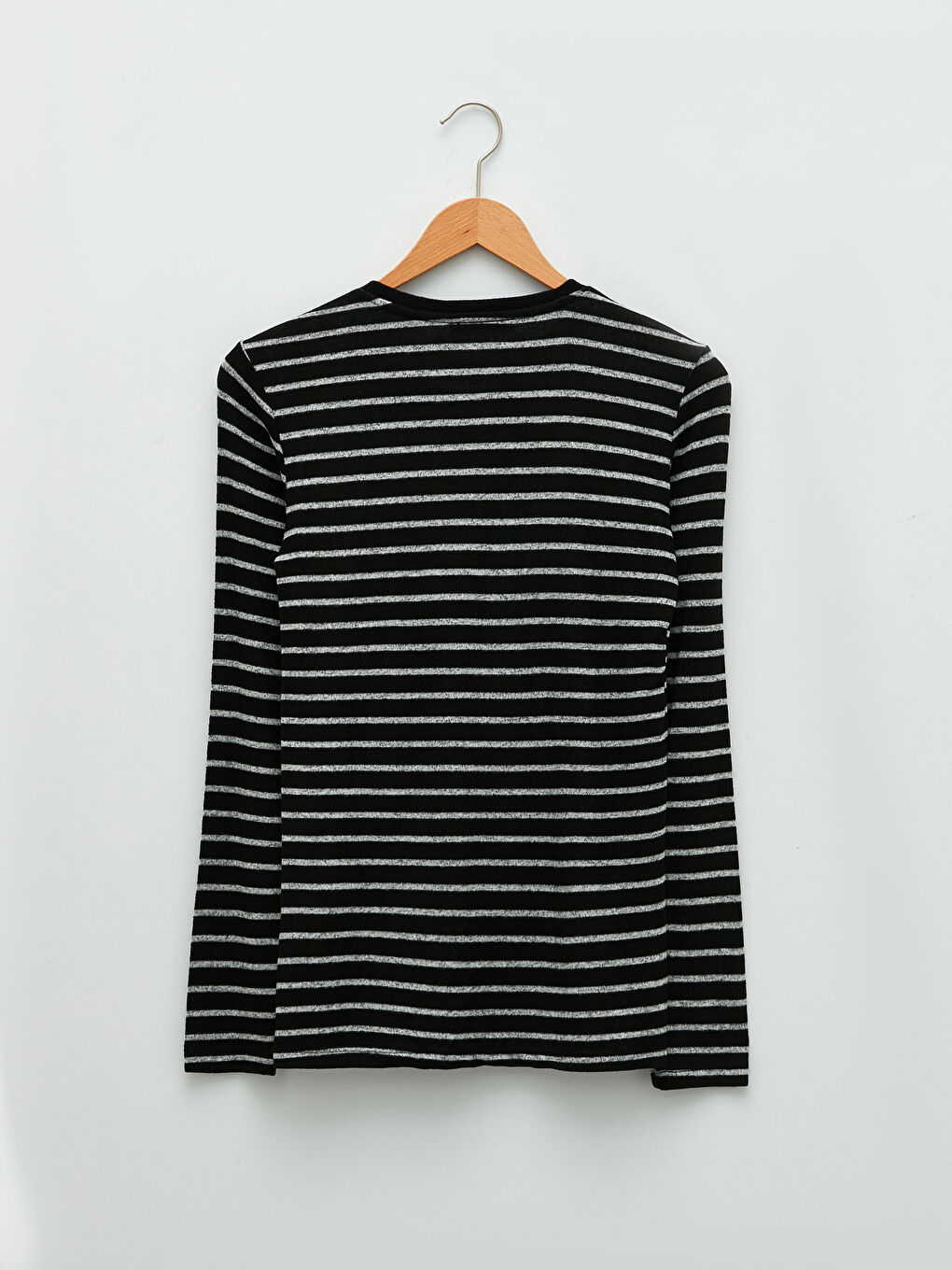 Lacivert Bisiklet Yaka Çizgili Uzun Kollu Kadın Tişört-6