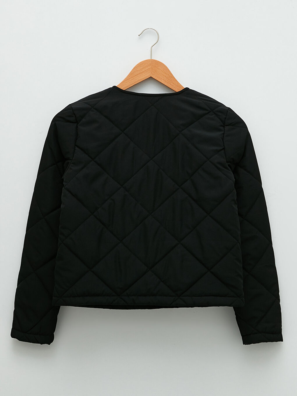 Siyah Bisiklet Yaka Kapitone Desenli Uzun Kollu İnce Kadın Şişme Mont-7