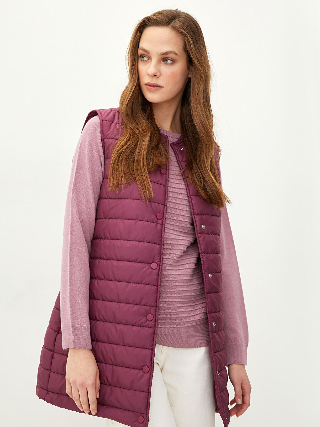 Bordo Kadın Dik Yaka Düz Şişme Yelek