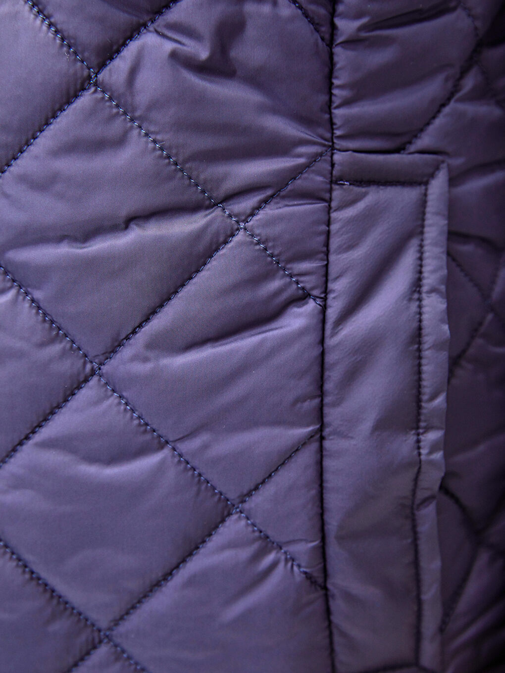 Lacivert Dik Yaka Kapitone Desenli Kadın Şişme Yelek-4