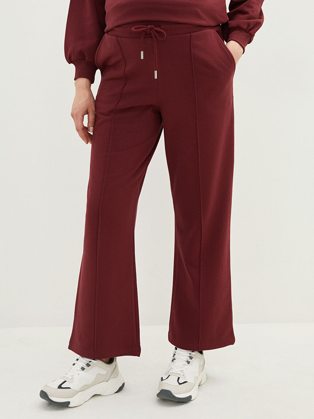 Bordo Beli Lastikli Düz Cep Detaylı Hamile Eşofman Altı-2