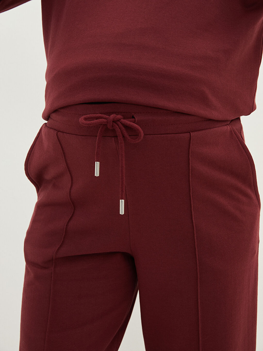 Bordo Beli Lastikli Düz Cep Detaylı Hamile Eşofman Altı-4