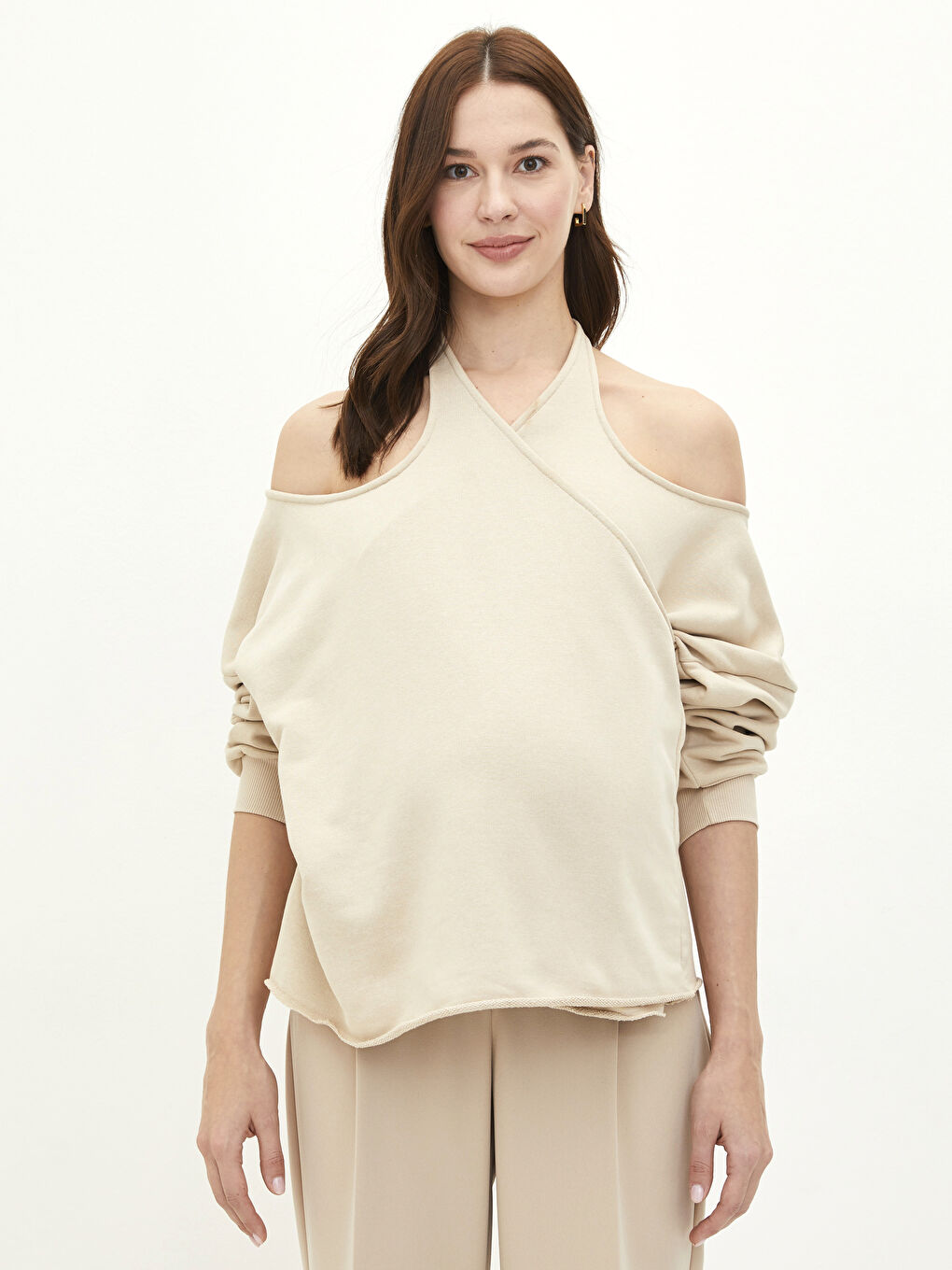 سويت شيرت ياقة دائرية كم طويل عادي للرضاعة الطبيعية والحوامل-1