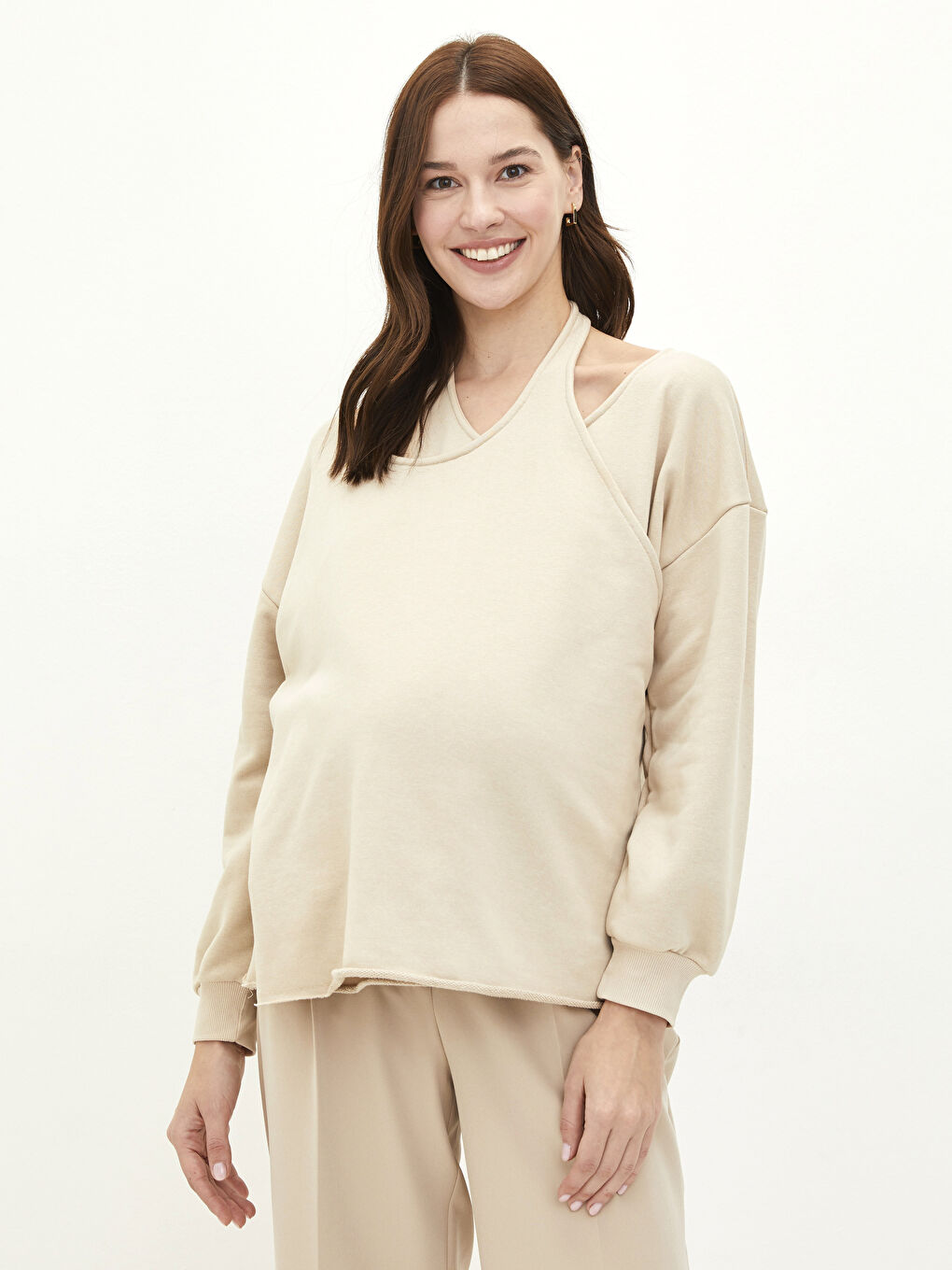 سويت شيرت ياقة دائرية كم طويل عادي للرضاعة الطبيعية والحوامل-2