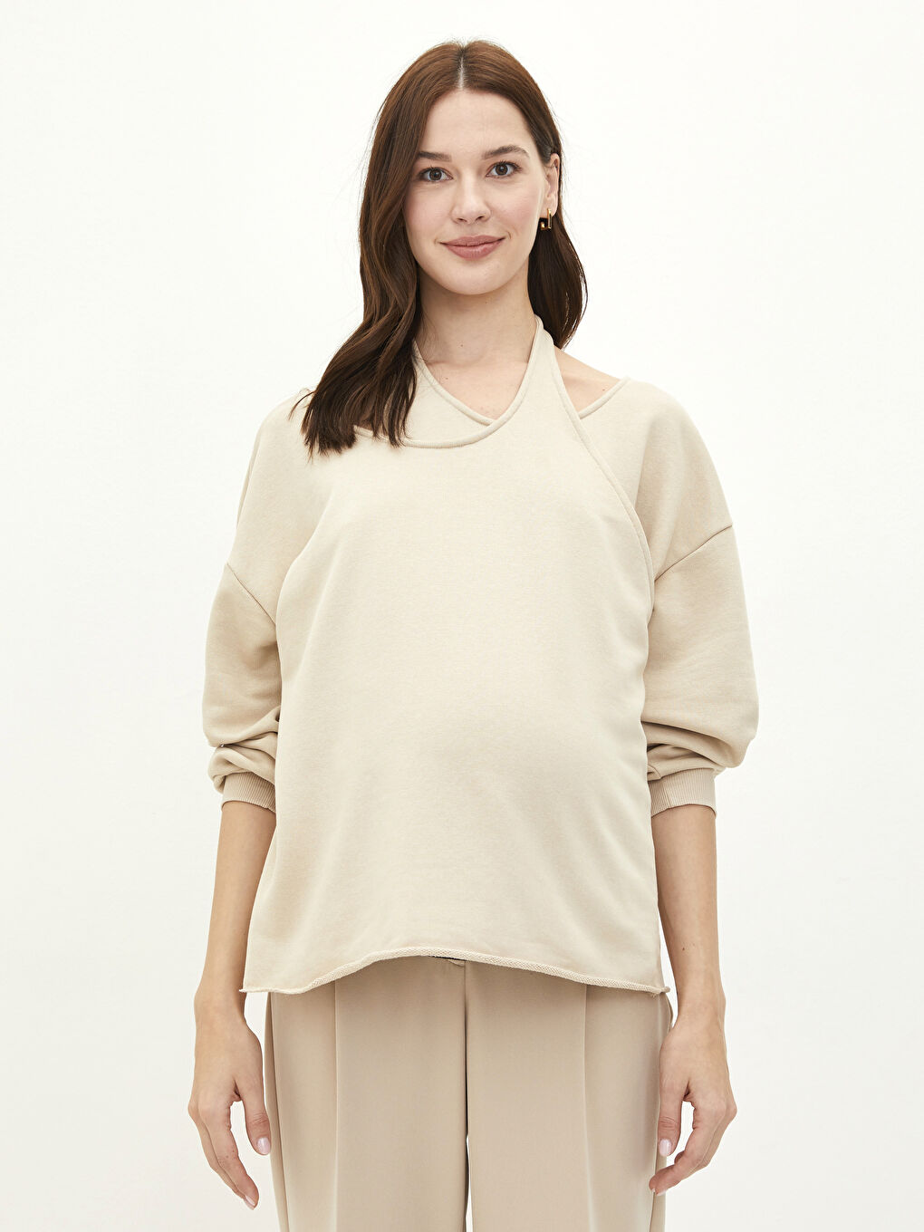 سويت شيرت ياقة دائرية كم طويل عادي للرضاعة الطبيعية والحوامل-4