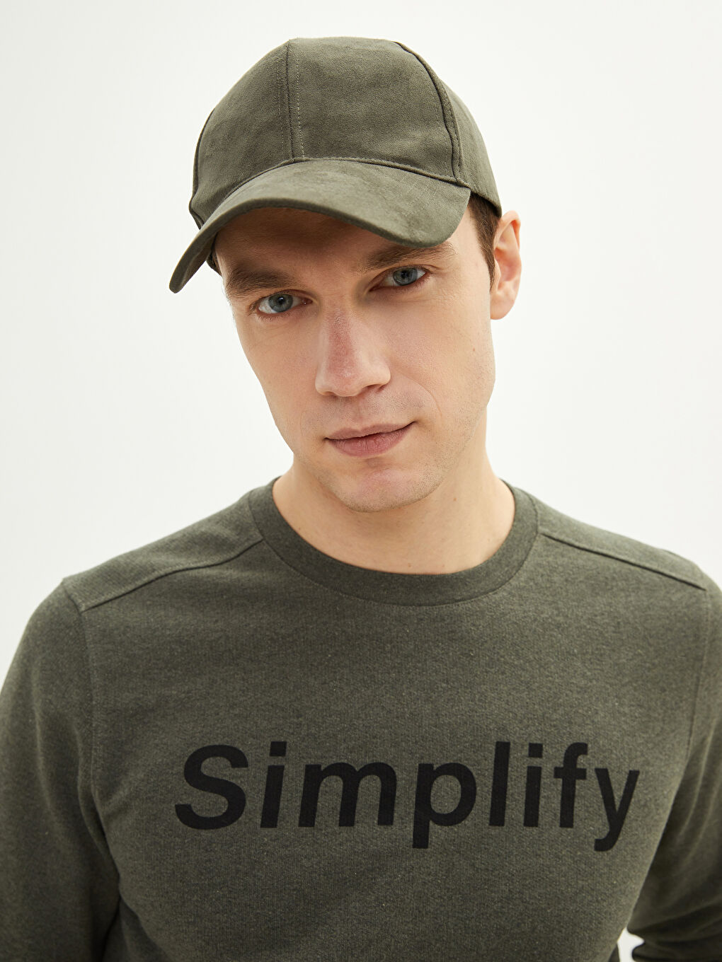 Haki Bisiklet Yaka Uzun Kollu Baskılı Erkek Sweatshirt-1