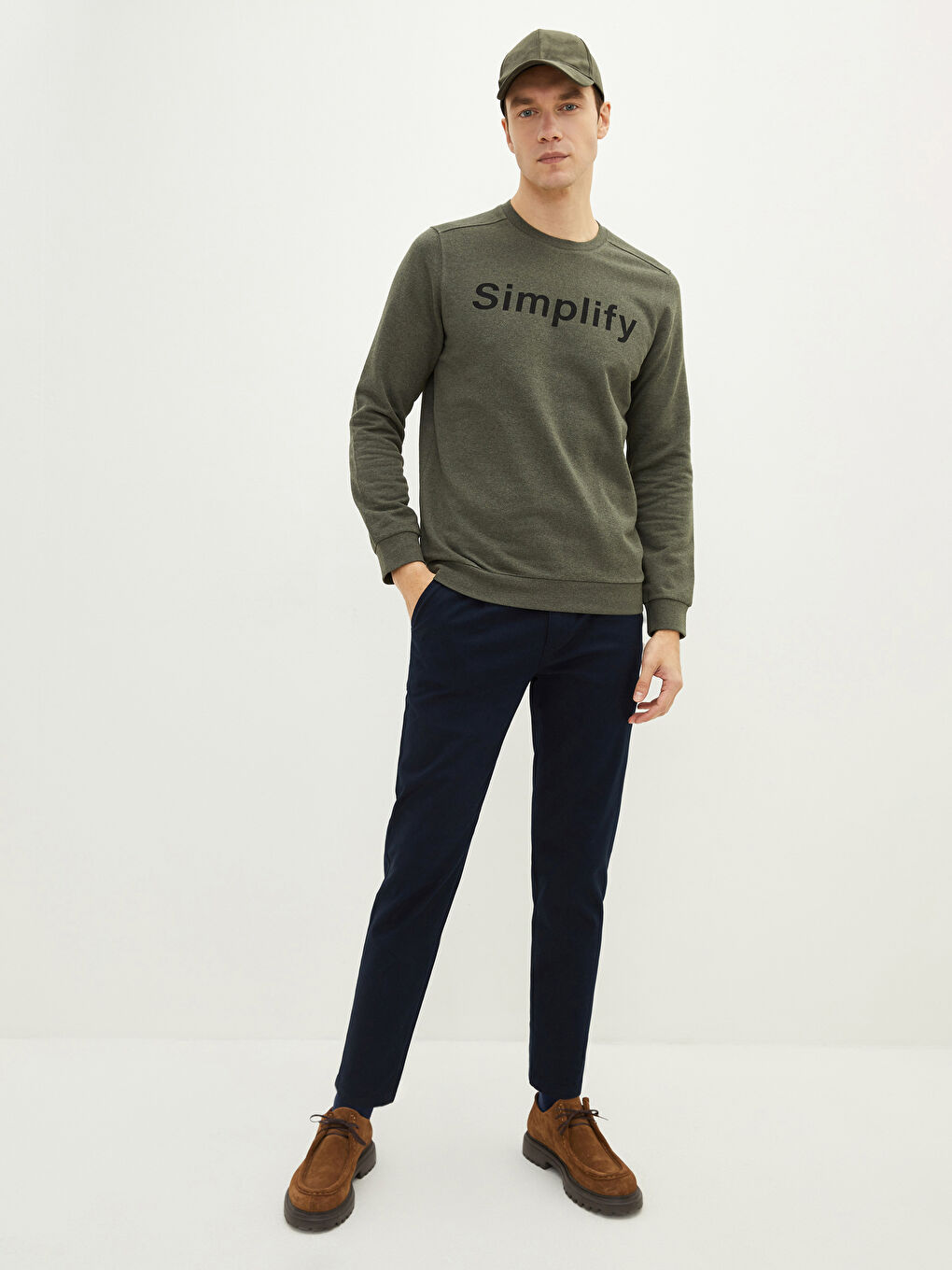 Haki Bisiklet Yaka Uzun Kollu Baskılı Erkek Sweatshirt-2