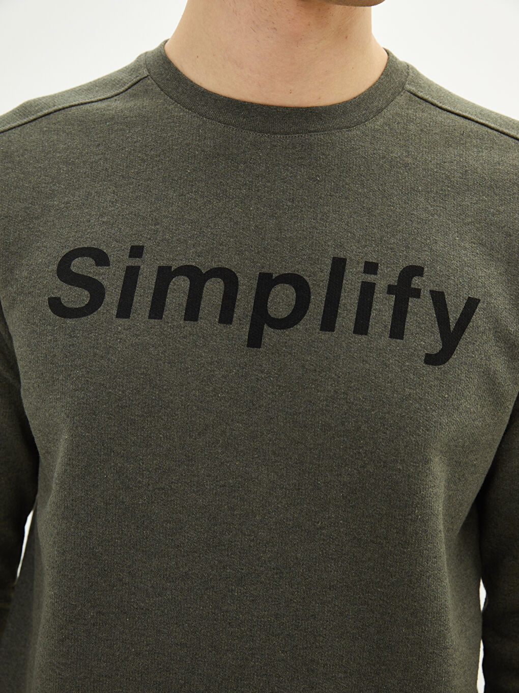 Haki Bisiklet Yaka Uzun Kollu Baskılı Erkek Sweatshirt-3