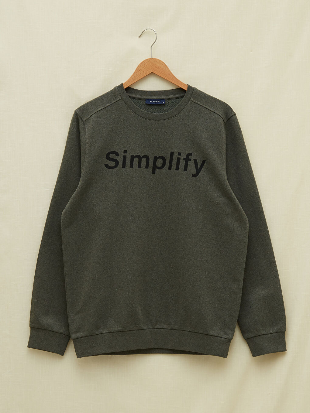 Haki Bisiklet Yaka Uzun Kollu Baskılı Erkek Sweatshirt-5